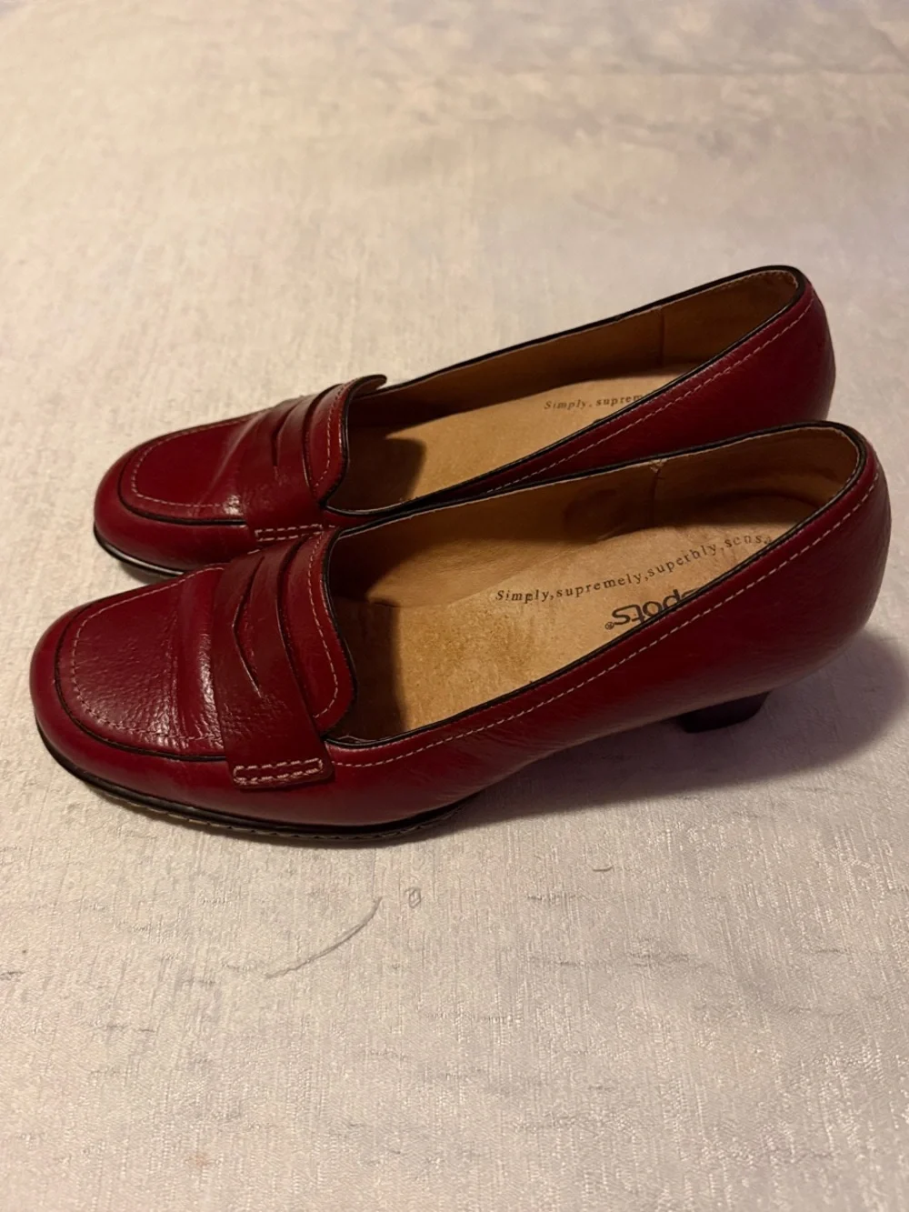 Softspots Women's Deep Wine Leather Penny Loafer Heels